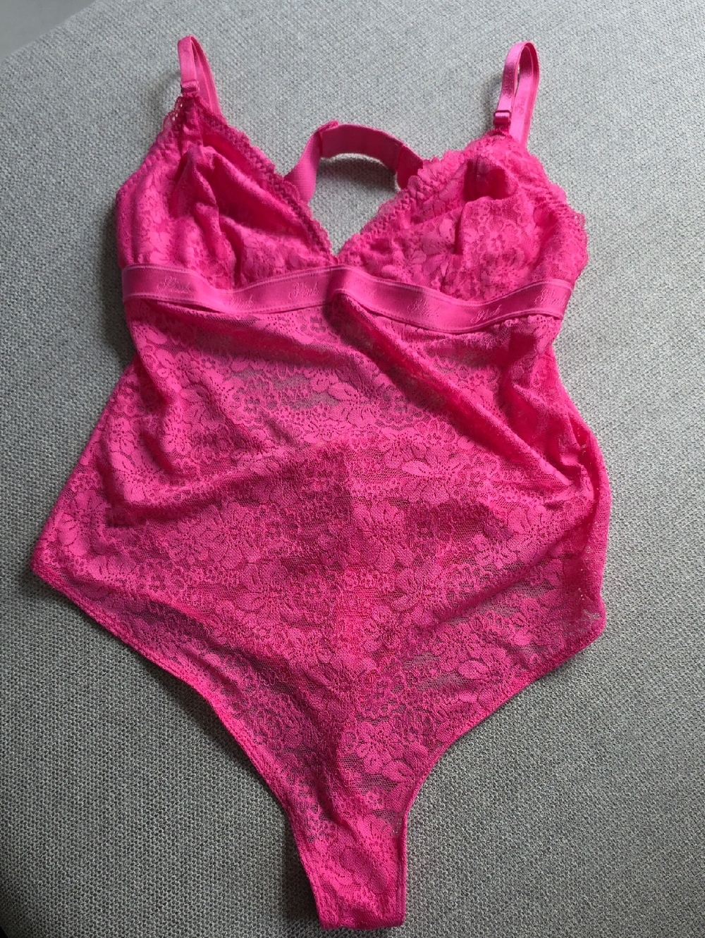 PINK Victoria's Secret Hot Pink Lace Bodysuit